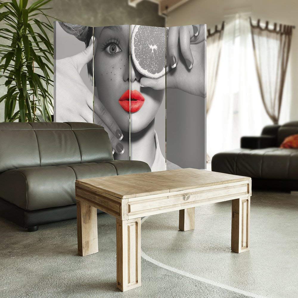 Feeby Paravent Femme 145x150 cm Deux Côtés Cloison de séparation Écran Pliant Foto Paravent Interieur Décoratif Mur Espagnol Impression sur Toile Chambre d'enfant Salon Bureau Noir et Blanc