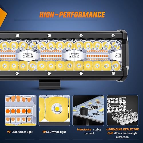 Miniatura 7 de Nilight Barra de luz LED de 26 pulgadas y 540 W, inundación puntual ámbar y blanco, estroboscópica, 6 modos con función de memoria, todoterreno,