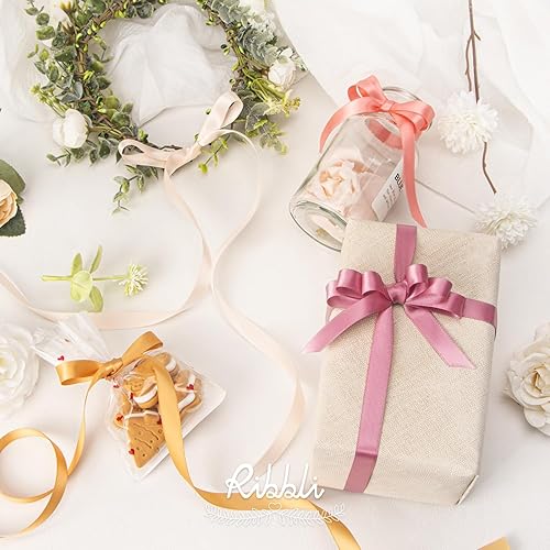 Miniatura 4 de Ribbli Cinta de satén de doble cara dorada de 12 pulgada x continua 50 yardas, cinta dorada para envolver regalos, manualidades, decoración de boda,