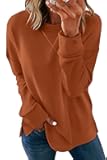 Womens Casual Loose Fit Sweatshirt Trendy Tops Crewneck Side Split Long Sleeve Shirts