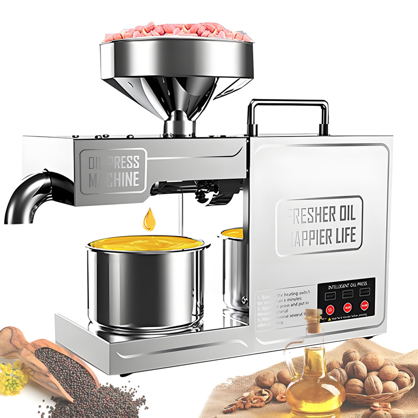 Automatyczna Wyciskarka Oleju 830 W,Wyciskarka Oleju Ze Stali Nierdzewnej Tłoczenia Na Zimno I Na Gorąco, Prasa Oleju Organicznego,Prasa Oleju Z Oliwek,Komercyjna Prasa Oleju