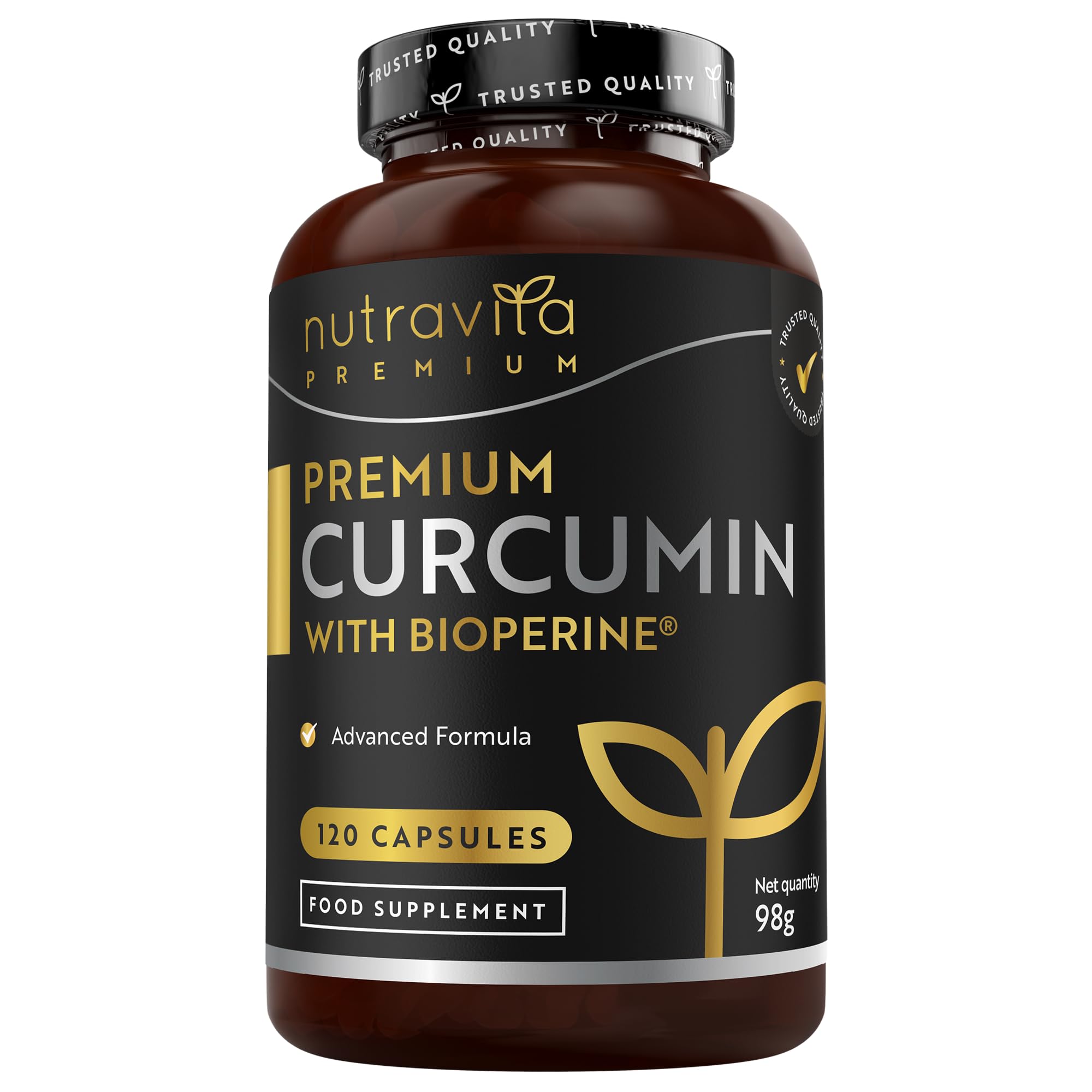 Nutravita Curcumina Premium - 120 Cápsulas de Curcuma en Polvo - Curcumina y Piperina - 95% de Curcuminoides con Bioperine® – Curcuma con Pimienta Negra para Mejorar la Absorción - Veganas