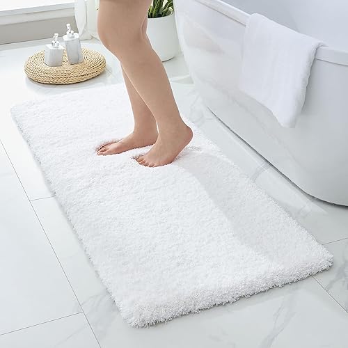 Miniatura 8 de Alfombra larga para suelo de baño de 24 x 70 pulgadas, color blanco antideslizante, esponjosa, lavable, absorbente, para ducha y lavabo