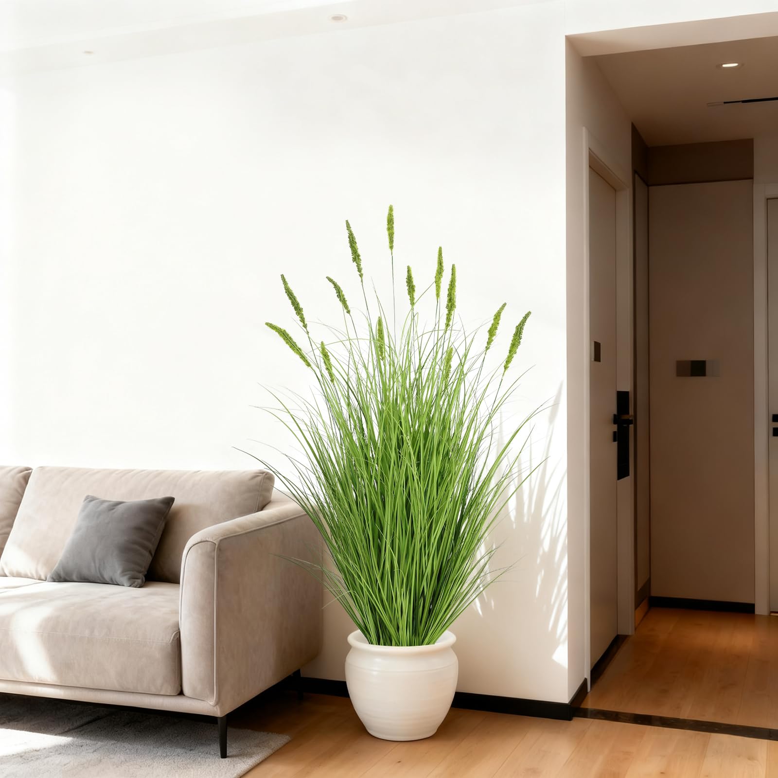 Sztuczna trawa 90 cm, ogon kota w doniczce – realistyczna sztuczna roślina do salonu i na balkon, łatwa w pielęgnacji i odporna na promieniowanie UV, czarno-zielona (150 cm)