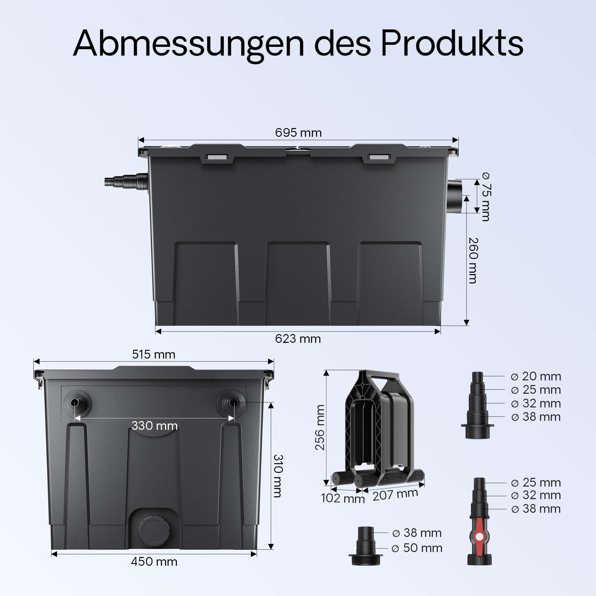 SunSun Kit complet: CBF-550 Filtre de bassin jusqu'à 60000 L Biologique, CUV-672 lampe uv UVC Clarificateur avec 72 Watt Puissance UV-C