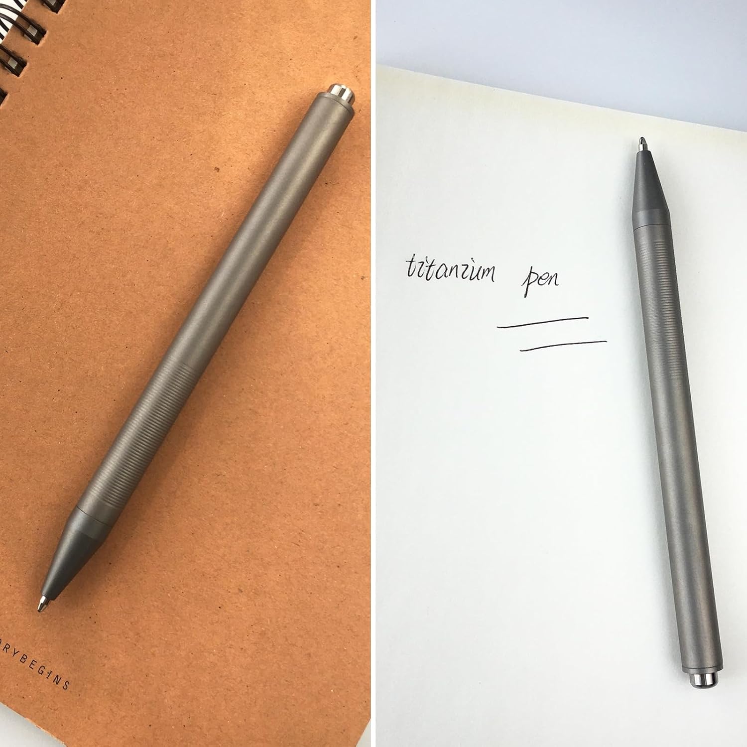 Grey Titanium Alloy Ballpoint Pen Retractable Lightweight EDC Pen No Pocket Clip Compatible with Parker Style Refill with 3 Extra Refills in Gift Box (LA036)