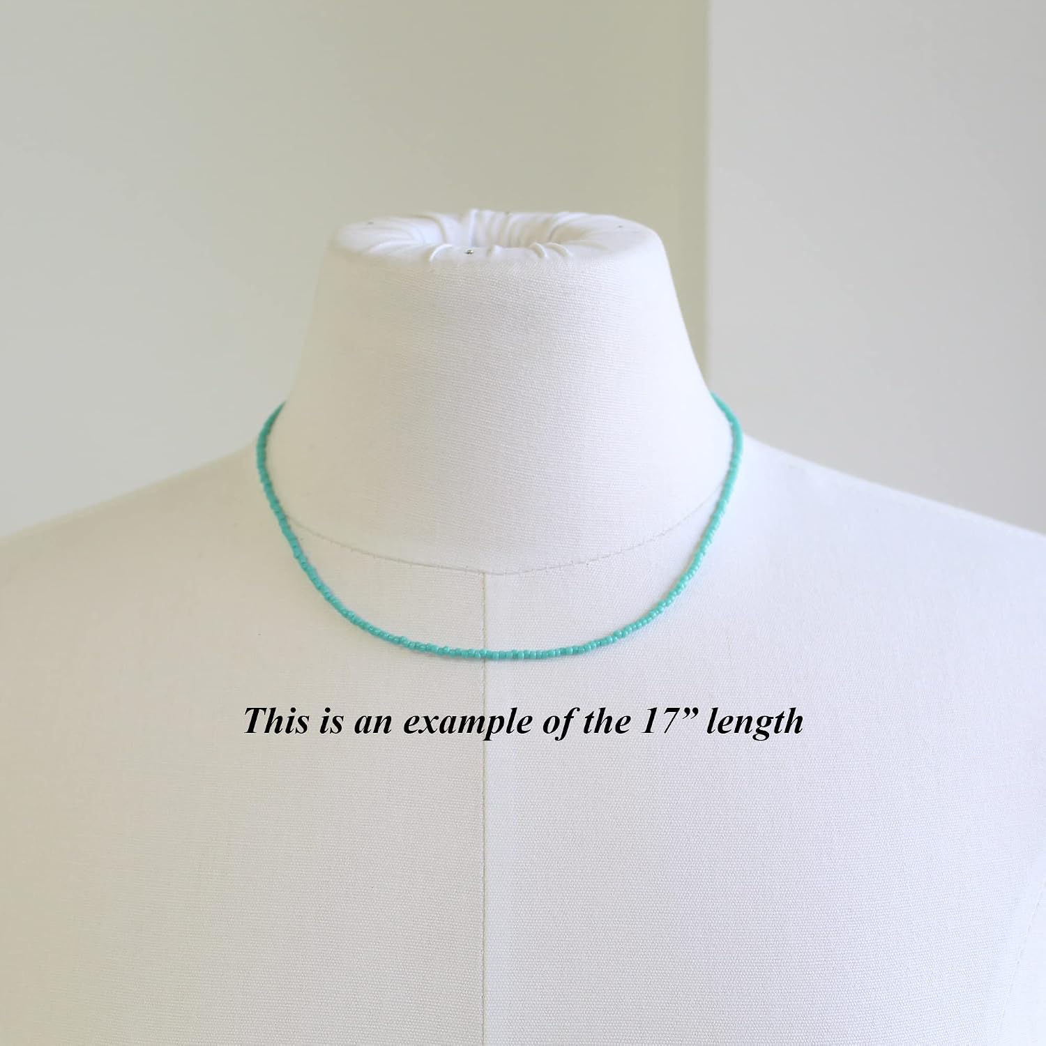 Handmade Turquoise Color Seed Bead Necklace, Thin 1.5mm Single Strand
