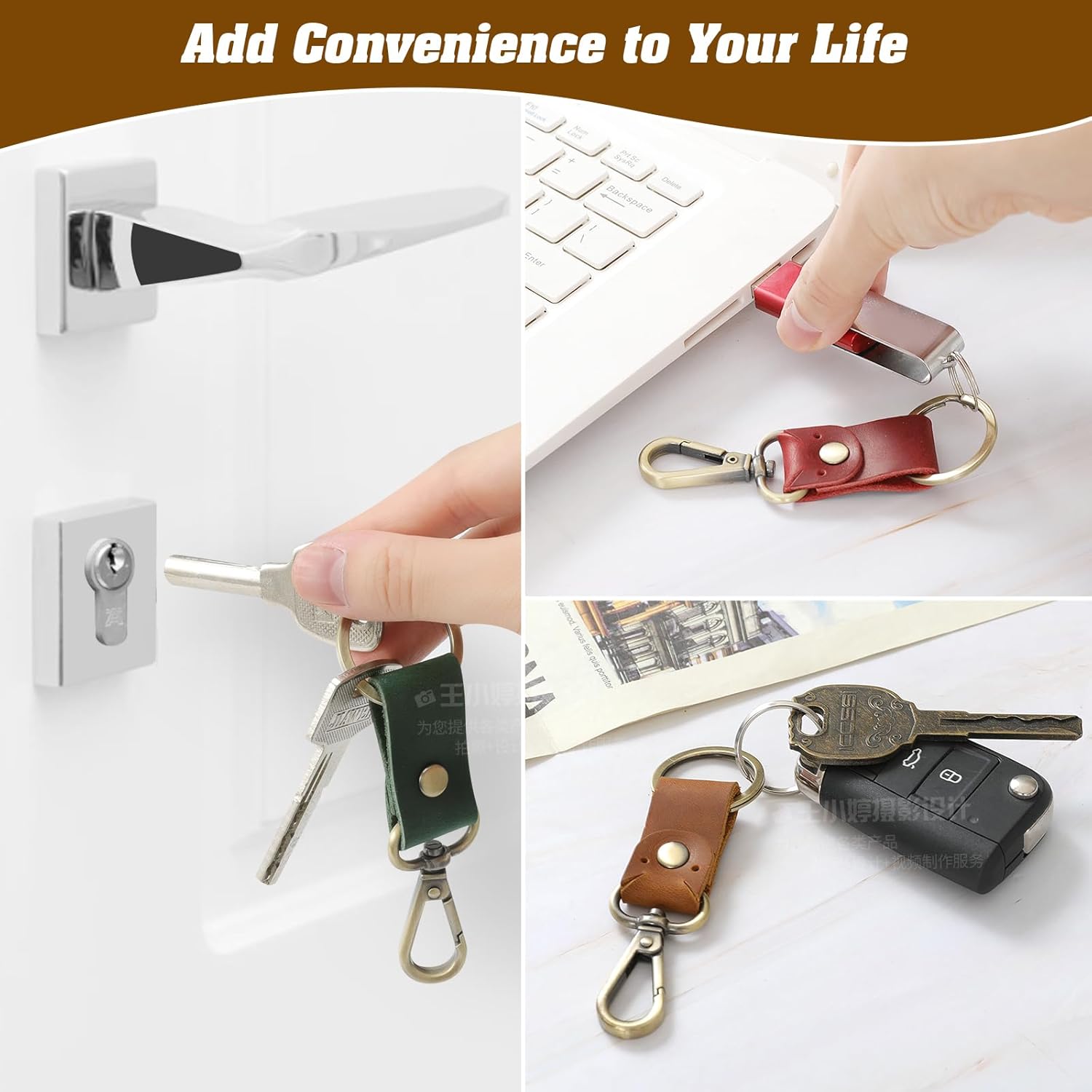 [JUNENTER] 本革キーホルダー 男女兼用小型キーホルダー キーホルダー メンズ ベルトキーチェーンリング JC307