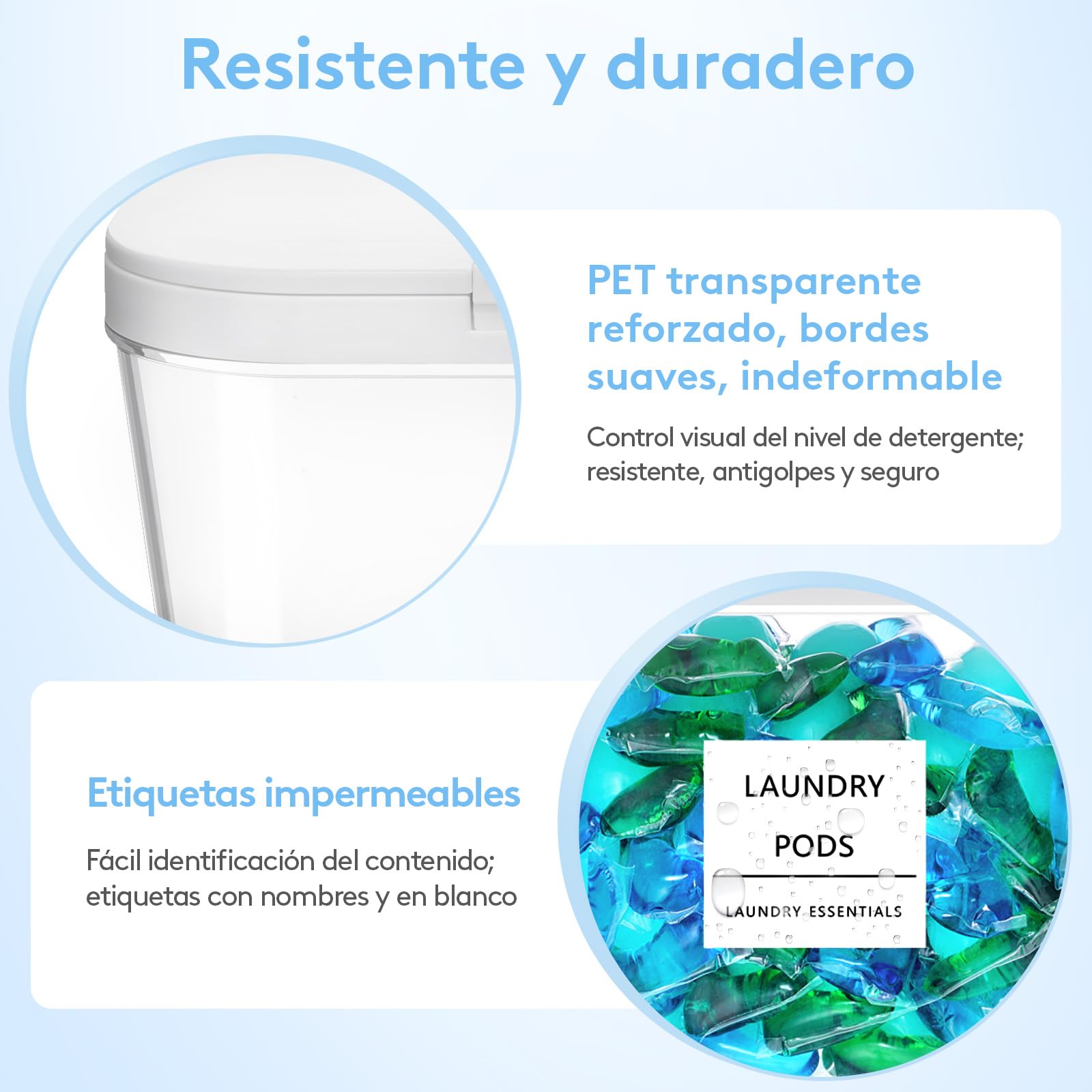 Lifewit Contenedor Detergente Polvo, Lavanderia Organizador, Pastillas Lavadora Caja de Almacenamiento de Plástico, Contenedores para Baño, Dispensador Detergente Lavadora, 2700 ml, 2 Piezas