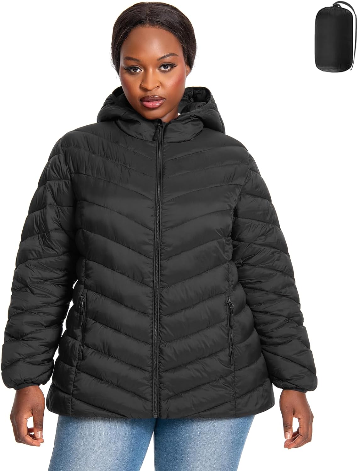 Plus Size Women Puffer Jacket 1X-6X Water-Resistant Packable Lightweight Winter Coat(Exclusively for Plus Size)