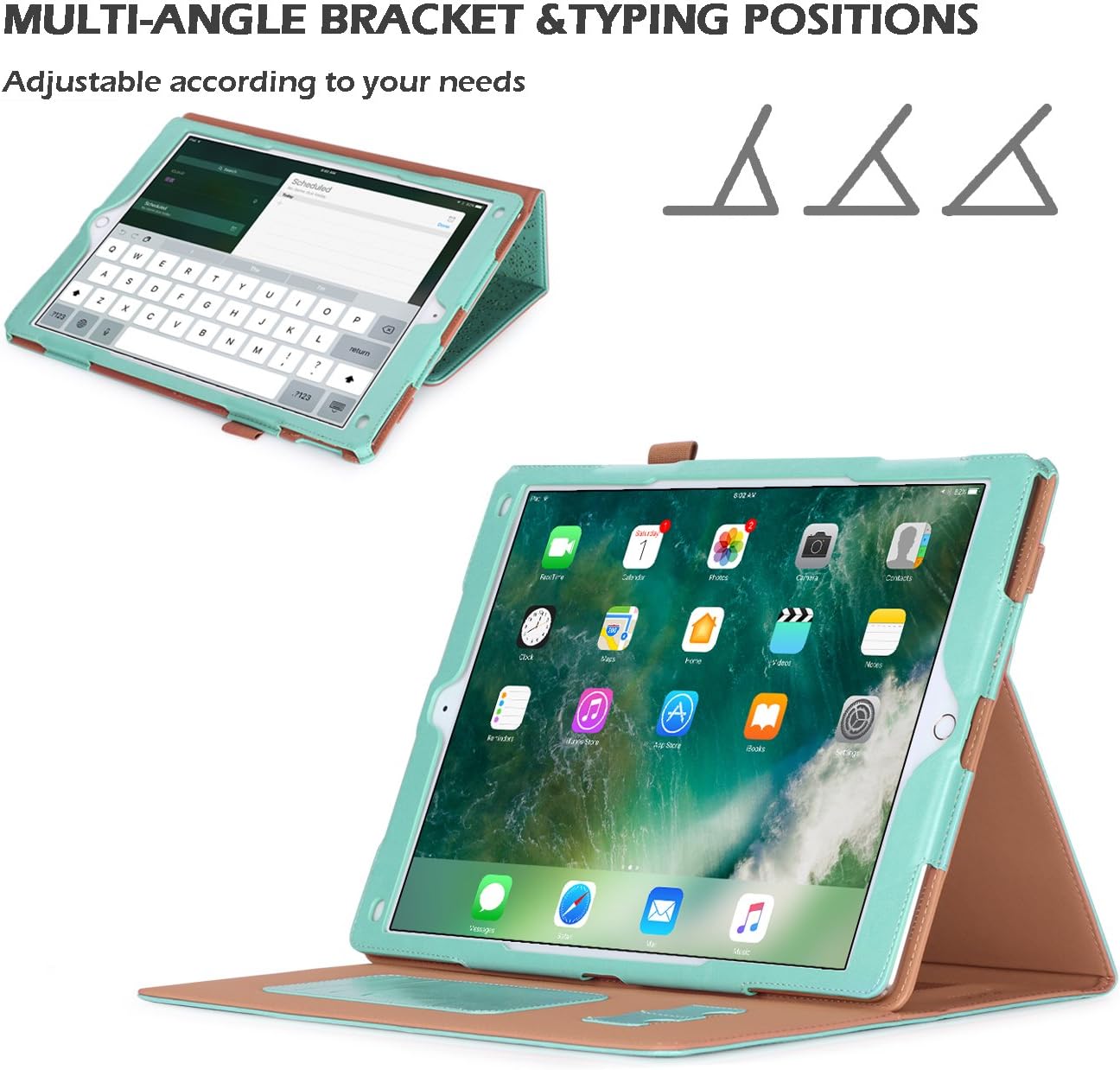 iPad Pro 12.9 (Compatible with 2017 and 2015 Model) Case, WWW [Luxury Laser Flower] Premium PU Leather Case Protective Cover with Auto Wake/Sleep Feature for iPad Pro 12.9 (Both 2017 and 2015) Green