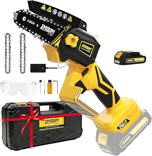 Miniatura 1 de IMOUMLIVE - Mini motosierra inalámbrica de 6 pulgadas con batería de 2 × 21 V, sin escobillas, potente motosierra eléctrica portátil de mano con