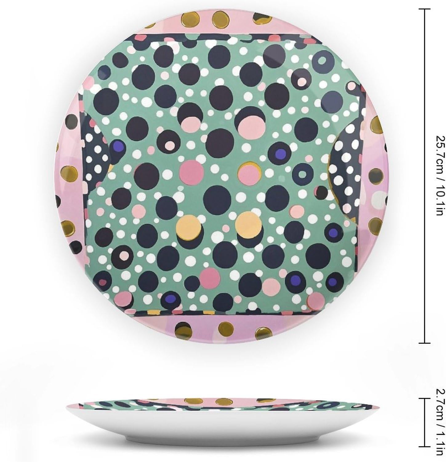 Beautiful Polka Dot Decorative Ceramic Plate Round Porcelain Plate Decor Personalized Bone China Decorative Plates Ceramic Ornaments Dessert Plates with Display Stand 10inch