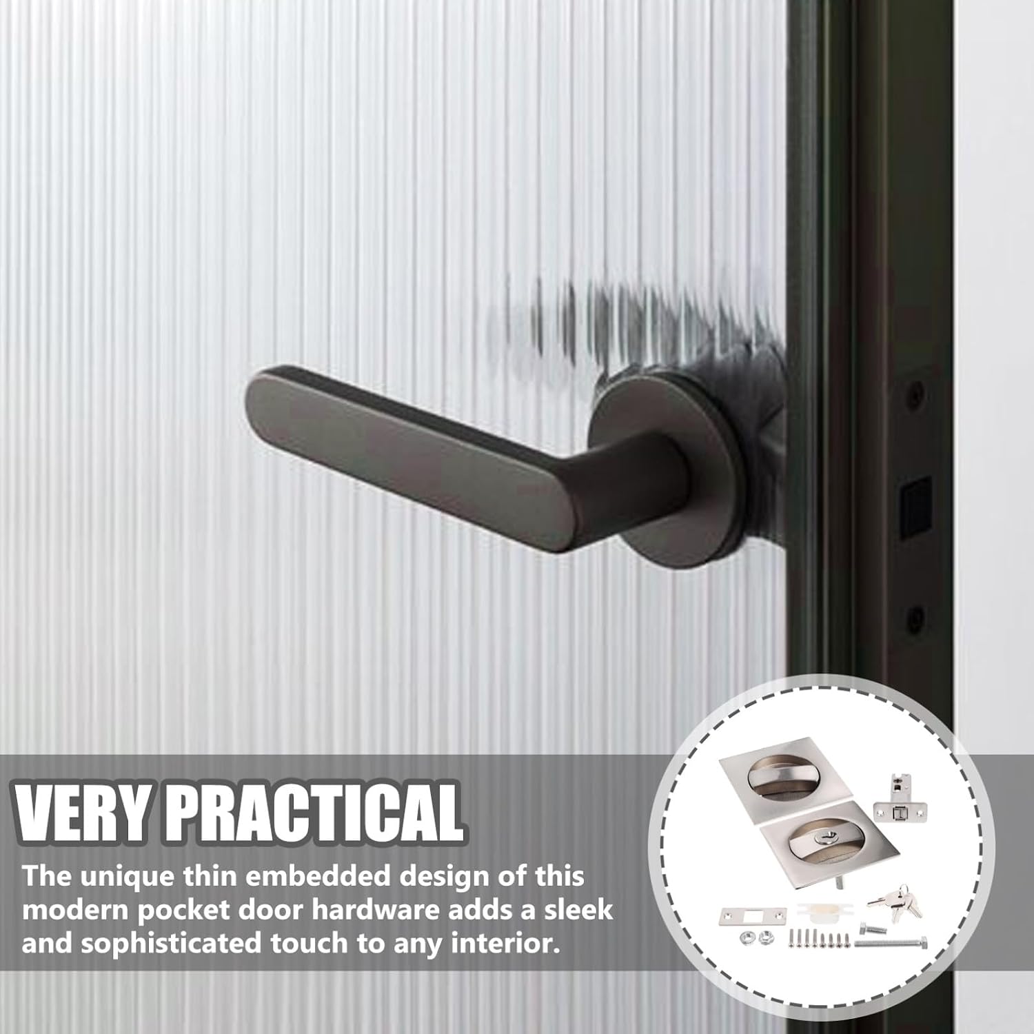 DOITOOL 1set Invisible Pocket Door Lock Hardware for Enhanced Privacy Modern Design Keyed Function Easy Installation for Bedrooms and Bathrooms