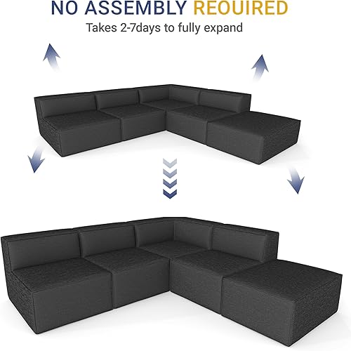 Miniatura 9 de Juego de sofá modular modular de 5 piezas de 97 pulgadas + 57 pulgadas, sofá grueso de 2 3 4 asientos, en forma de L, no se ensambla para sala de