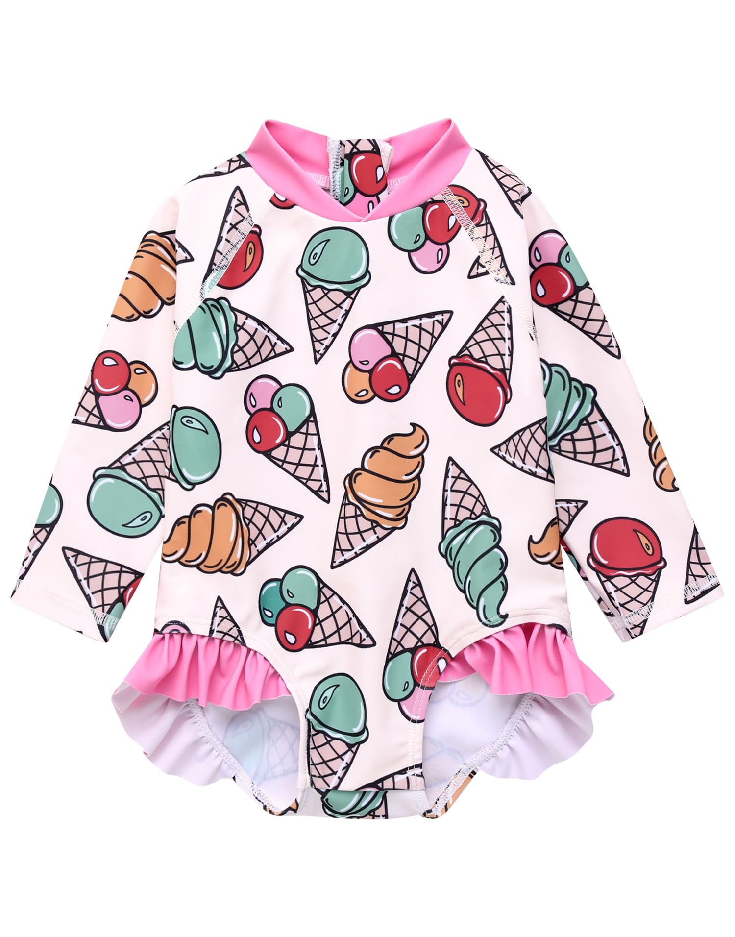 VAENAIT BABY Girls One-Piece Swimsuit, UPF 50+ Long Sleeve Rash Guard, Ruffle Swimwear Infant &amp; Toddler for 0-2 Years