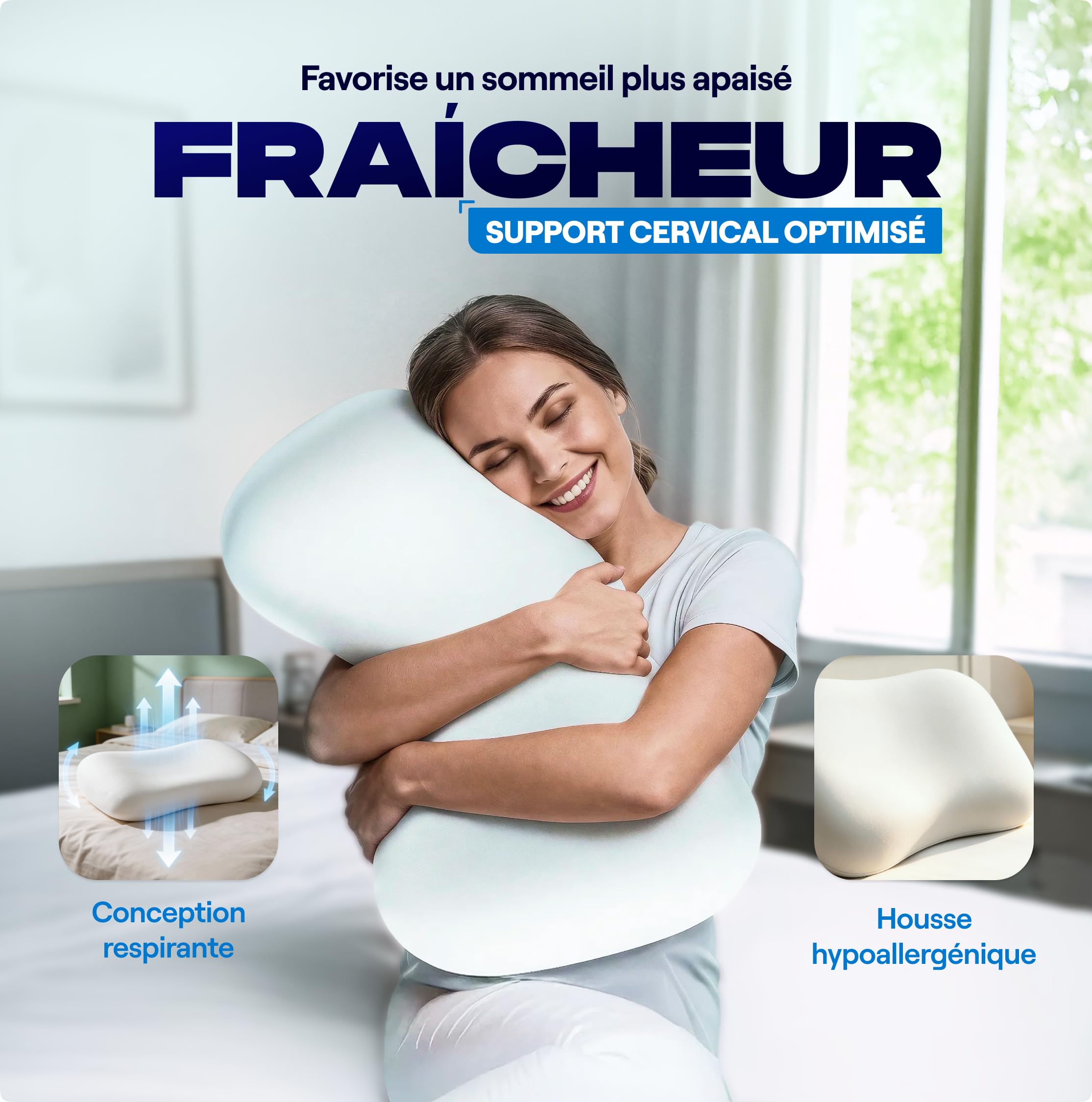 Almohada ortopédica de apoyo cervical – Almohada ergonómica de espuma viscoelástica premium para dormir de lado y espalda – Almohada HWS contra dolores de cuello y tensiones – Oeko-TEX