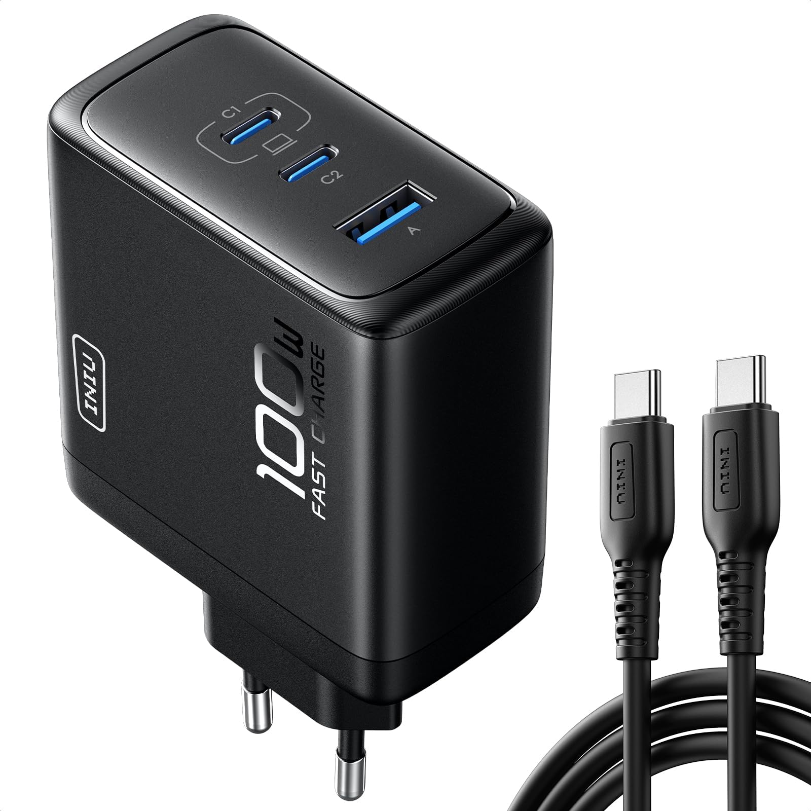 Chargeur Rapide 65W 3 Ports (2 USB-C + 1 USB-A) - Technologie GaN, Compact, Pour IPhone, MacBook, Android