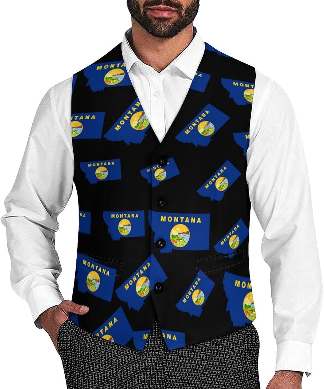 Flag Map of Montana Novelty Men's Suit Vest Casual Formal Dress Vests Business Waistcoat