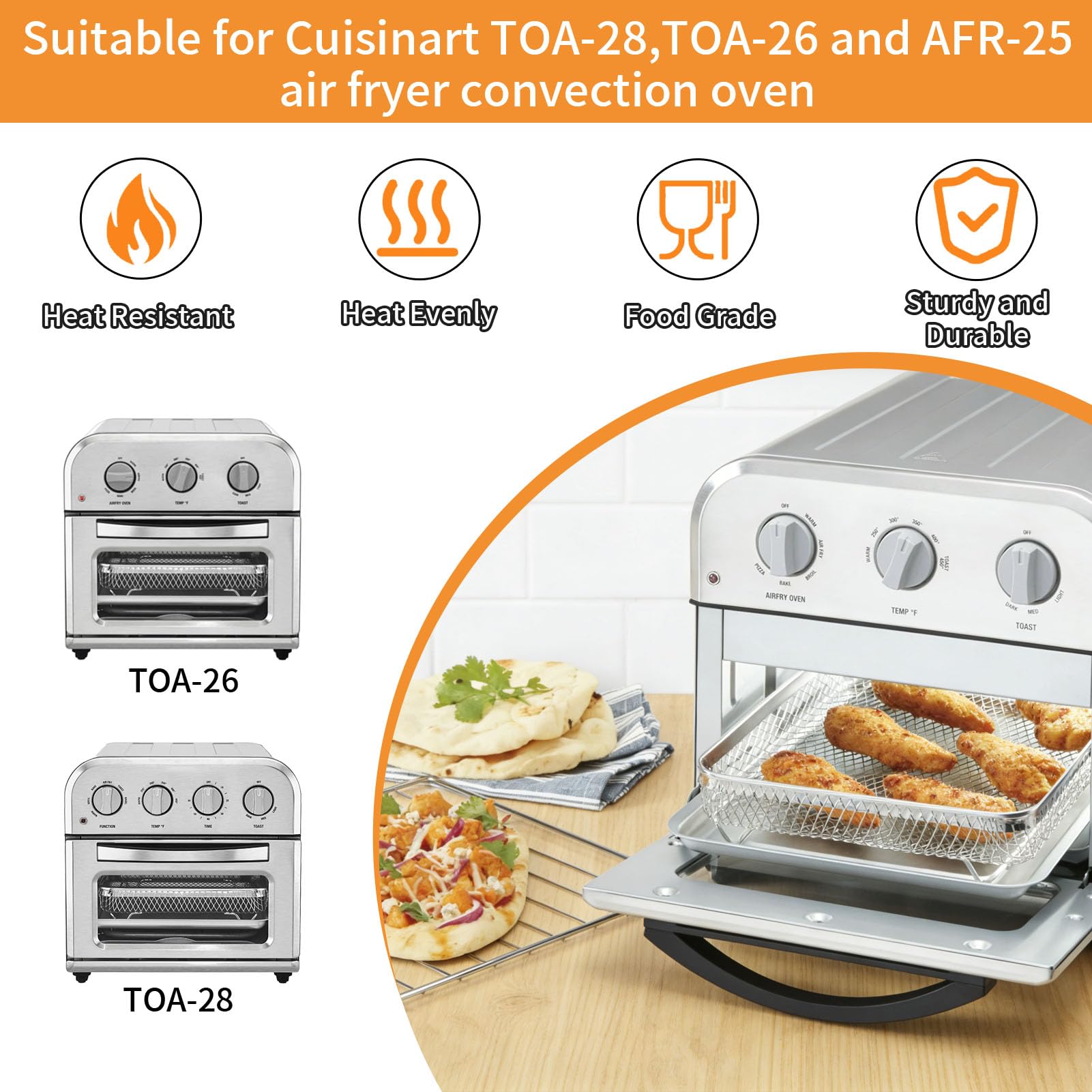 Rejilla de refrigeración de repuesto para freidora de aire Cuisinart TOA-26 28, horno tostador de convección, freidora de aire de 11.2 x 10 pulgadas, bandeja de alambre de acero inoxidable, accesorios