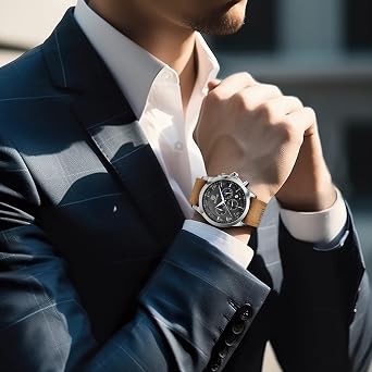 BENYAR Men's Watch Waterproof Chronograph Luminous Classic Watches Leather Strap Large Dial Date Analogue and Anti-Scratch Elegant Gift (Black Black)