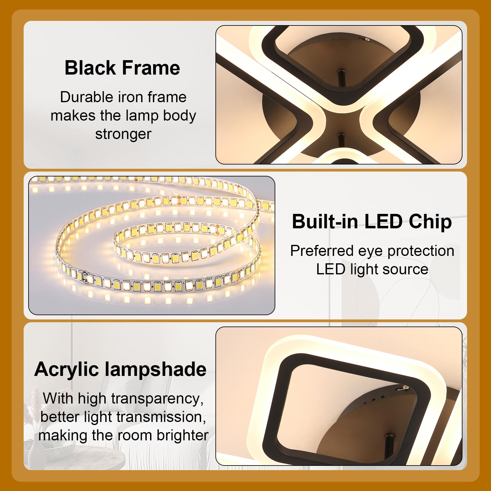 DELIPOP Plafoniera LED Dimmerabile, 42W 4800LM Lampada da Soffitto con Telecomando 3000K-6500K, Funzione di Memoria, Lampadario LED Soffitto per Soggiorno, Camera da letto, Sala da Pranzo, Cucina