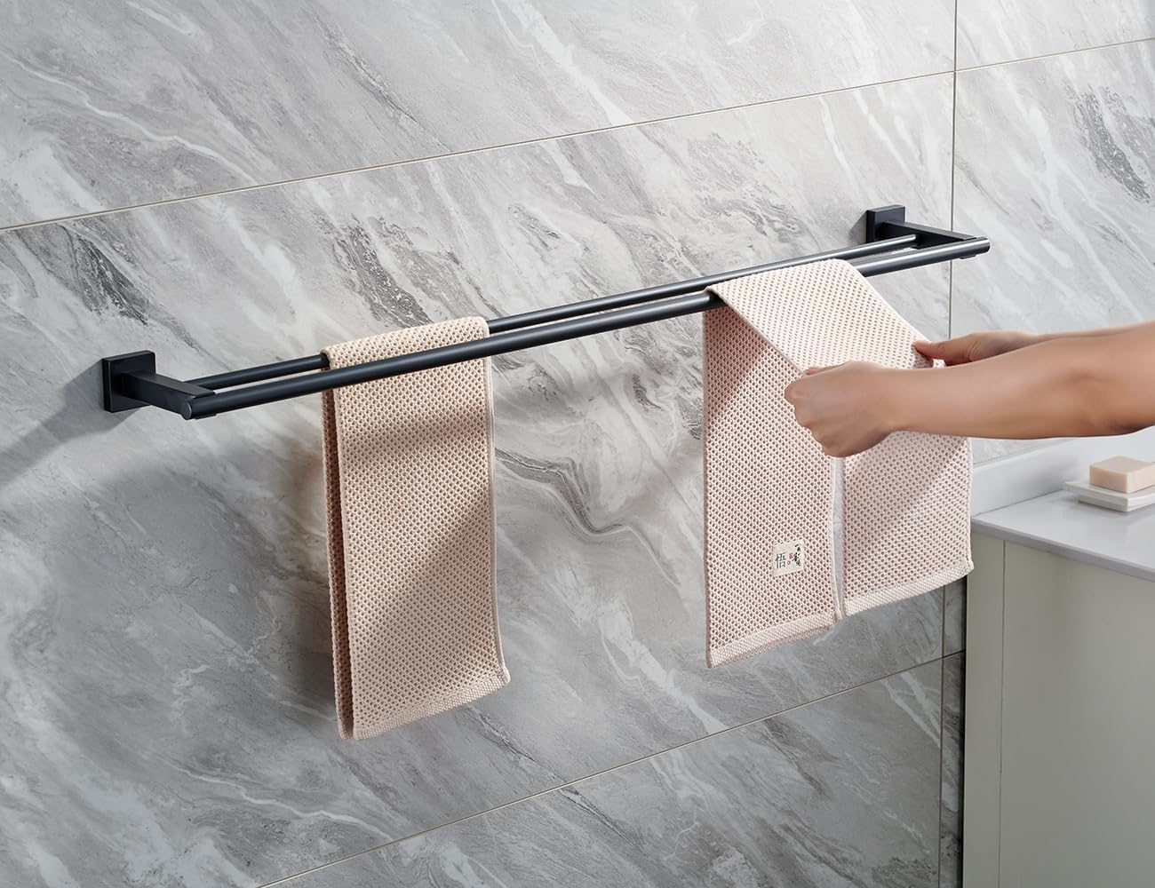 Miyili Matte Black Double Bath Towel Bar 36-Inch Stainless Steel Hand Towel Rack for Bathroom Wall Mount, A02B90B