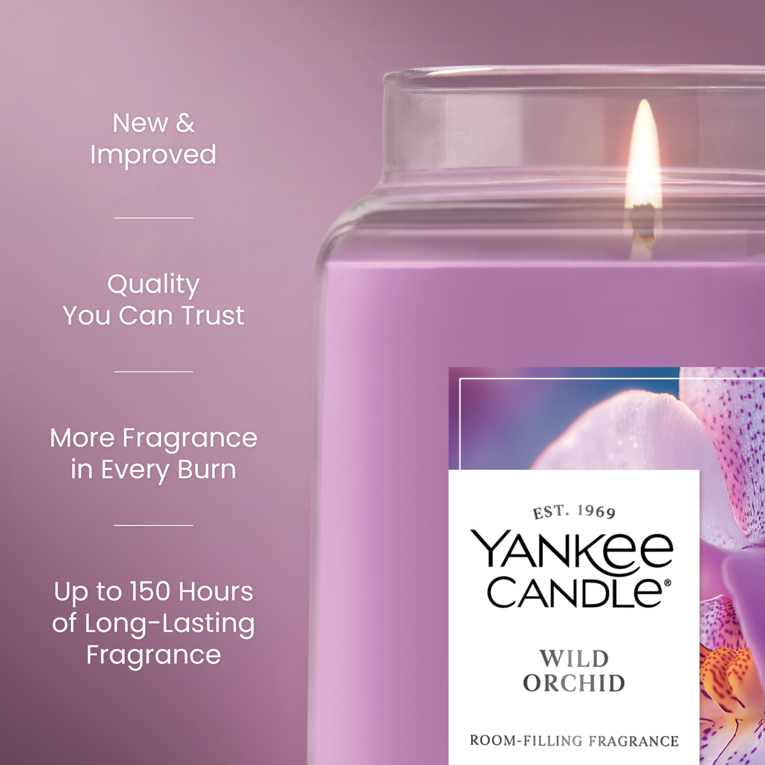Yankee Candle Duftkerze mit Wildorchidee, 623,7 g großes Glas mit bis zu 150 Stunden Brenndauer, Geschenk