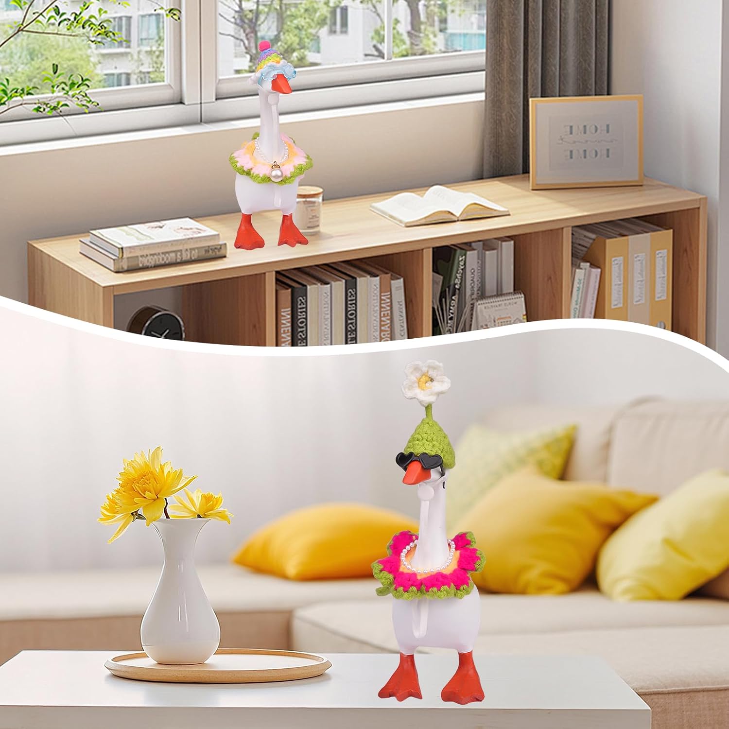 3 Set 7inch Desk Goose Outfits, Mini Desk Goose Knitted Hats and Skirt Outfits with Sunglasses for Magnetic Goose Key Holder, Cute Decoration for Home & Office