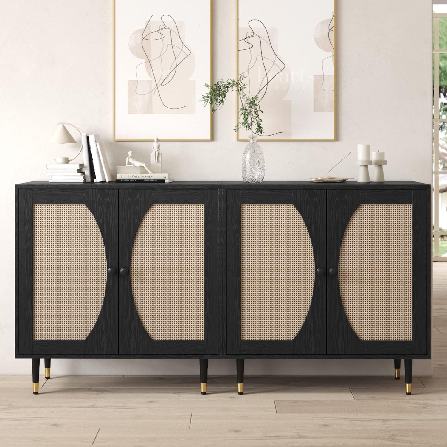 Amazon.com: 4ever2buy Black Rattan Sideboard Cabinet with Doors, Rattan ...