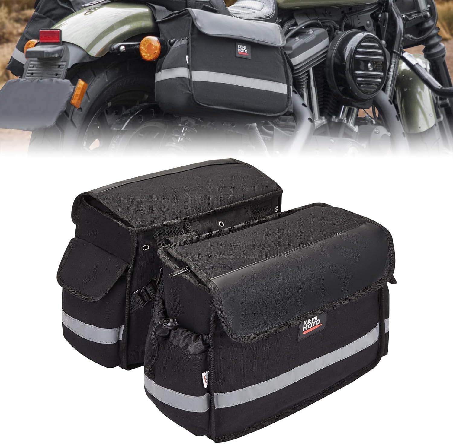 KEMIMOTO Motorcycle Saddle Bags 28L Throw Over Saddlebags with Rain Cover Universal Compatible with Softail Sportster Cruiser Dyna Vulcan Rebel Scooter Oxford Motorcycle Panniers Luggage Bag