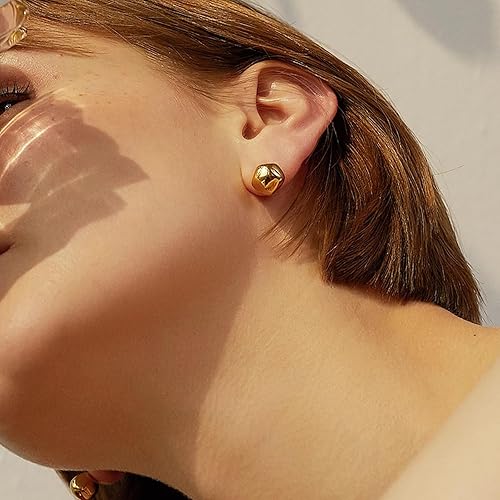 Miniatura 2 de Cowlyn Aretes de bola irregulares chapados en oro de 14 quilates de plata de ley 925, hipoalergénicos, joyería para mujer, Chapado en oro de 14
