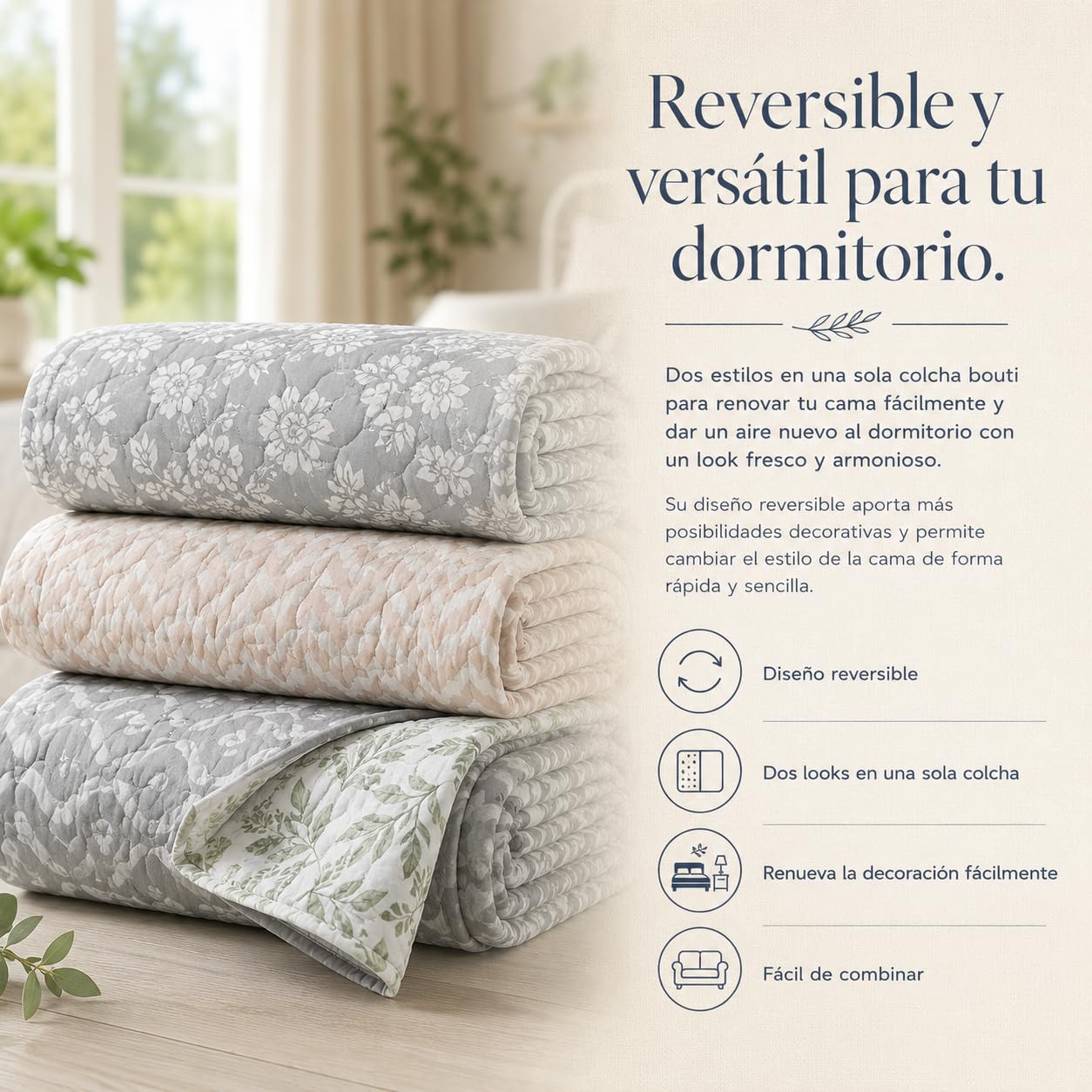 Rufino Díaz Colcha Bouti Reversible Agres + Funda Cojín (Blanco - 135 cm) - para una sensación acogedora y de Confort - Tejido Suave, Agradable y Resistente