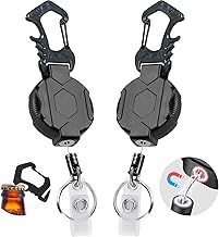 2 Pieces Retractable Key Ring, Heavy Duty Extendable Key Ring with Magnetic Clasp and Carabiner Multi-Tool ID Winder for Men with Retractable Steel Cable 80 cm