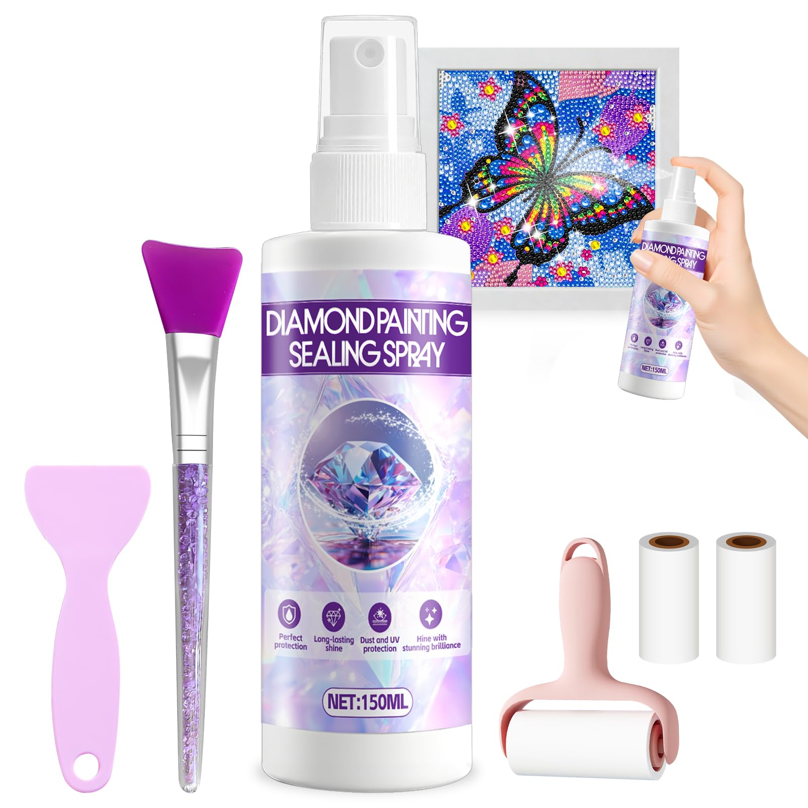 Diamond Art Sealer, Diamond Painting Sealer, Diamond Art Glue with Tools, Transparent Dustproof Protection, Suitable for Diamond Painting, Puzzle, Jigsaw, 150ml