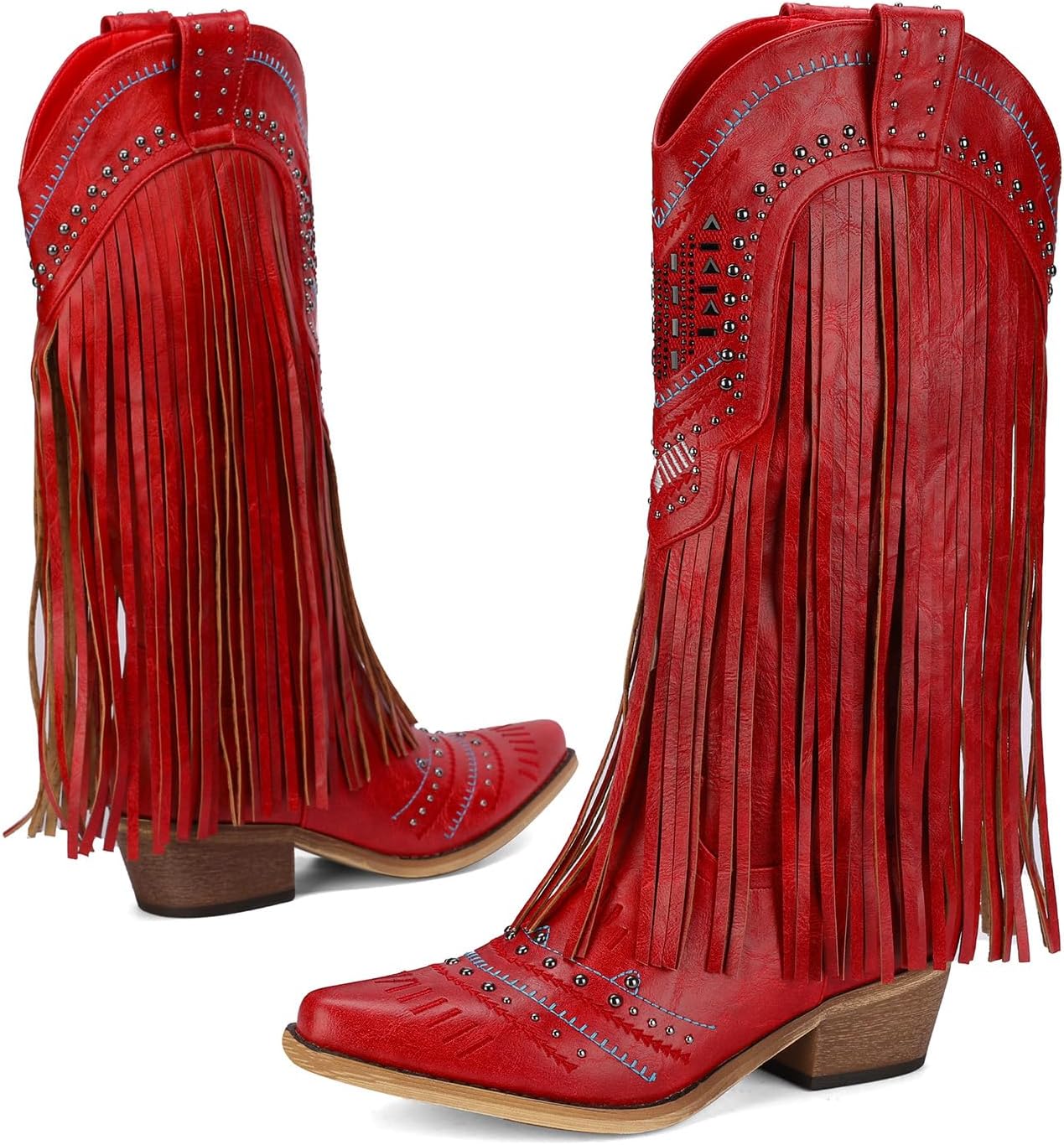 Cowboy Boots for Women Light-Pink Western Cowgirl Boot Pink Comfortable Chunky Heel Wide Calf and Pointed Toe Tall Boot Cute Concert Outfit