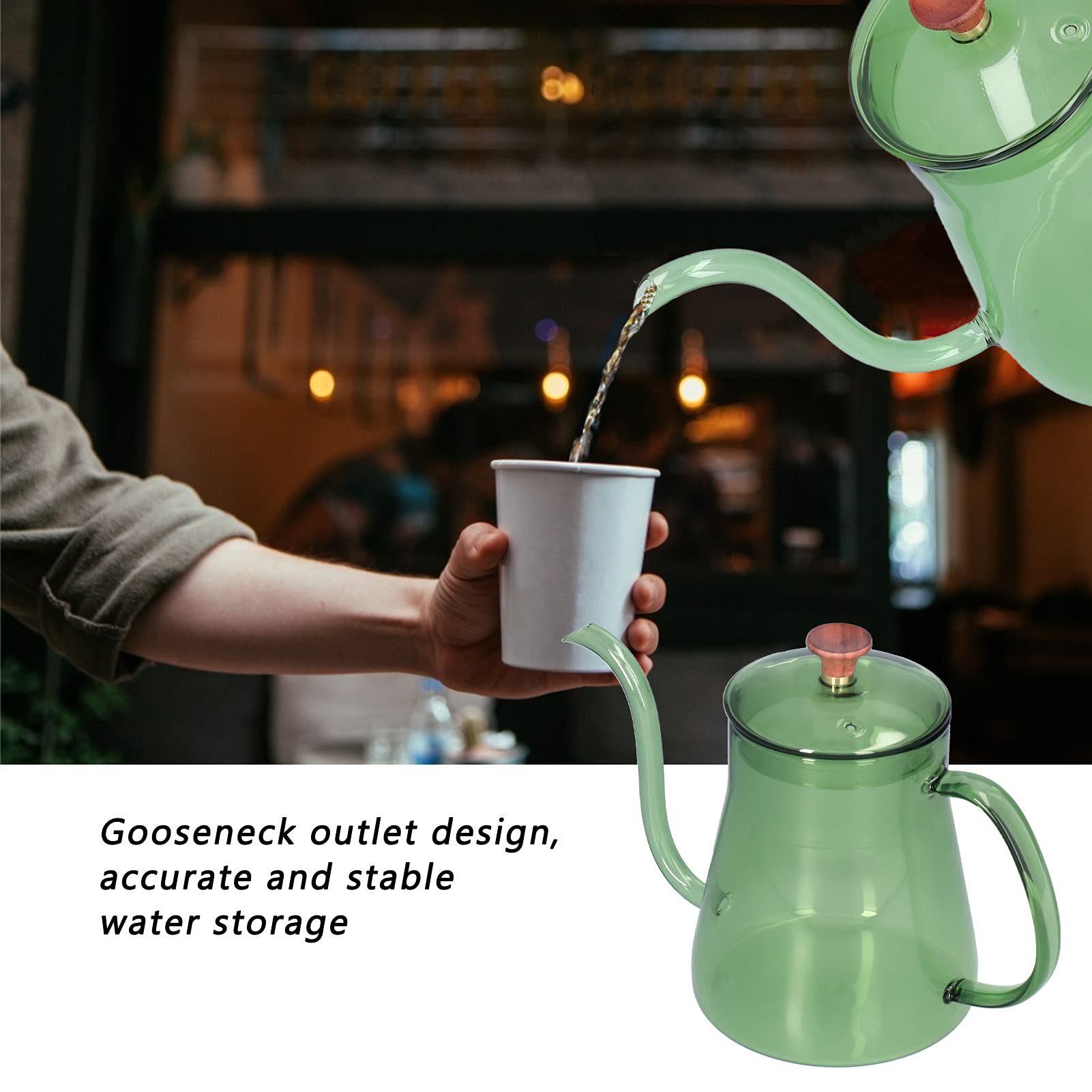 Bollitore per caffè Torvex, bollitore per caffè in vetro da 600 ml con ugello lungo, bollitore per tè da versare sopra per la preparazione della domestica (Verde)