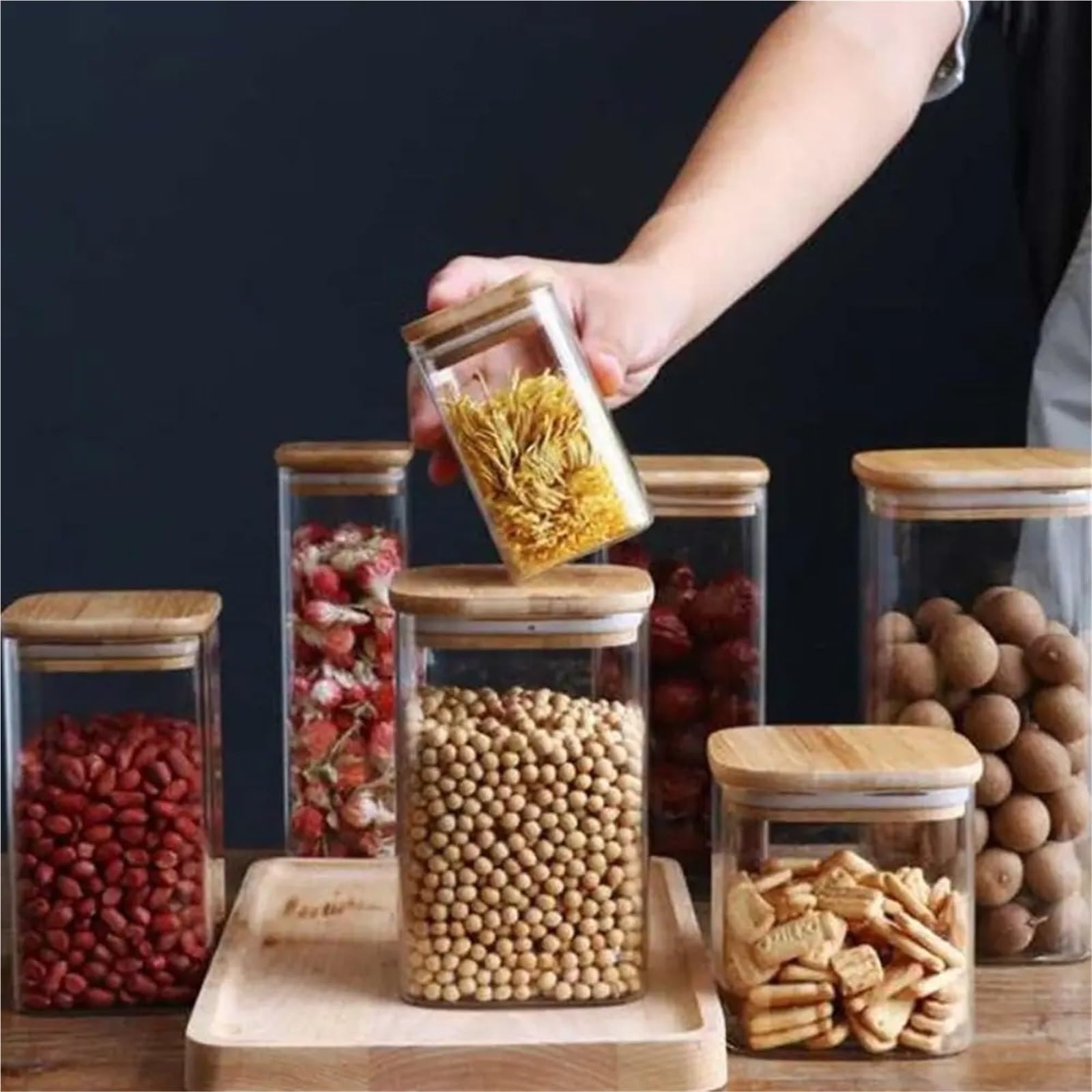 VorratsgläSer Aus Glas 10Pc Glas versiegelt kann transparent mit Holzdeckel Jar Lagerung liefert FüR Tee Und Kaffeebohnen(6x6cm)