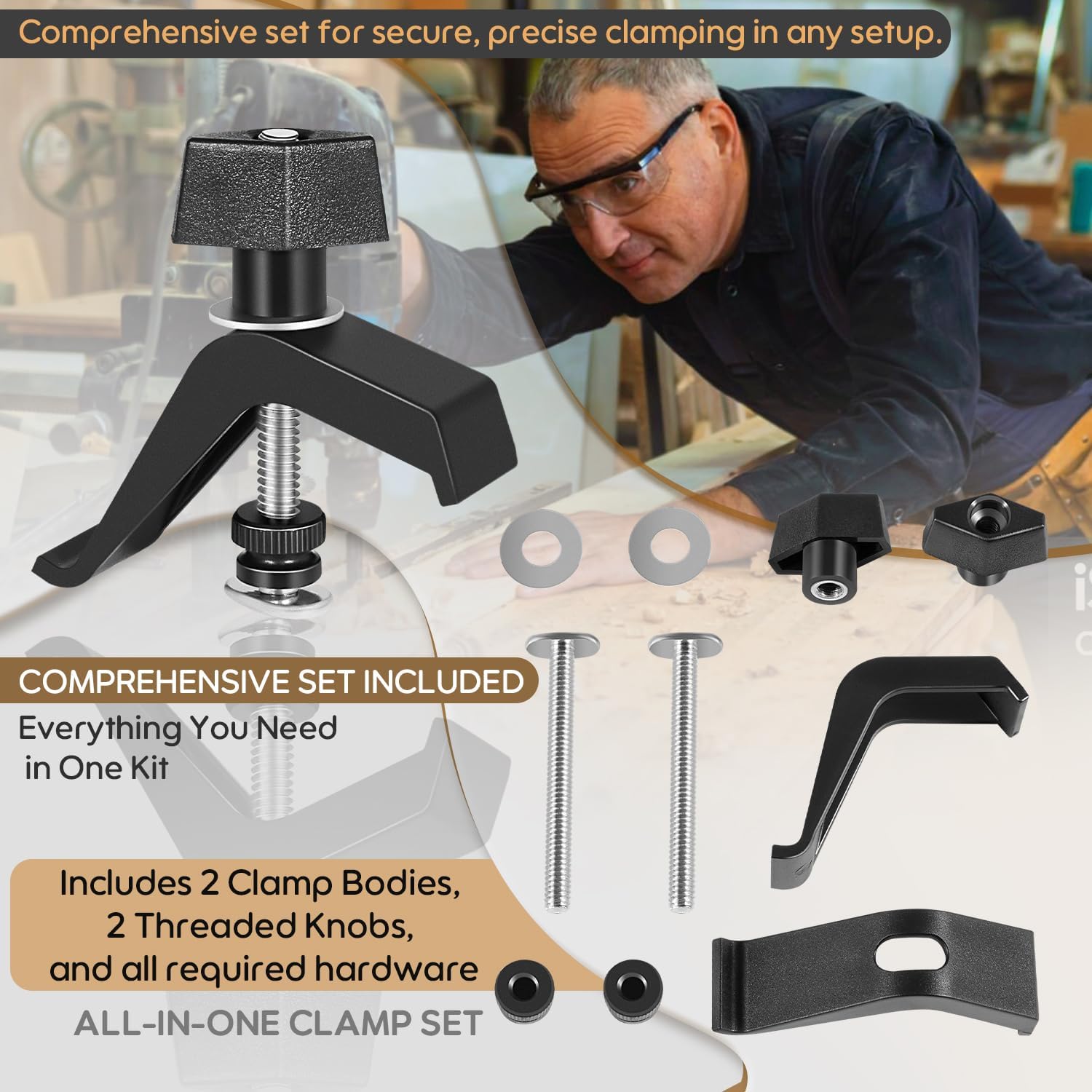 Track Clamps Compatible with Kreg KMA7520 – Replacement Clamping Kit for Clamp Trak, Accu-Cut, and Universal Trak Systems – 2-Pack