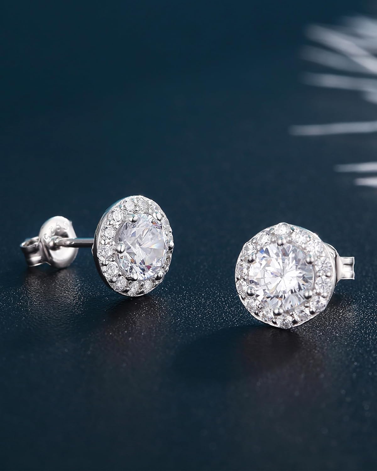 Halo Stud Earrings 925 Sterling Silver Cubic Zirconia Halo Earrings for Women/Men - Image 7