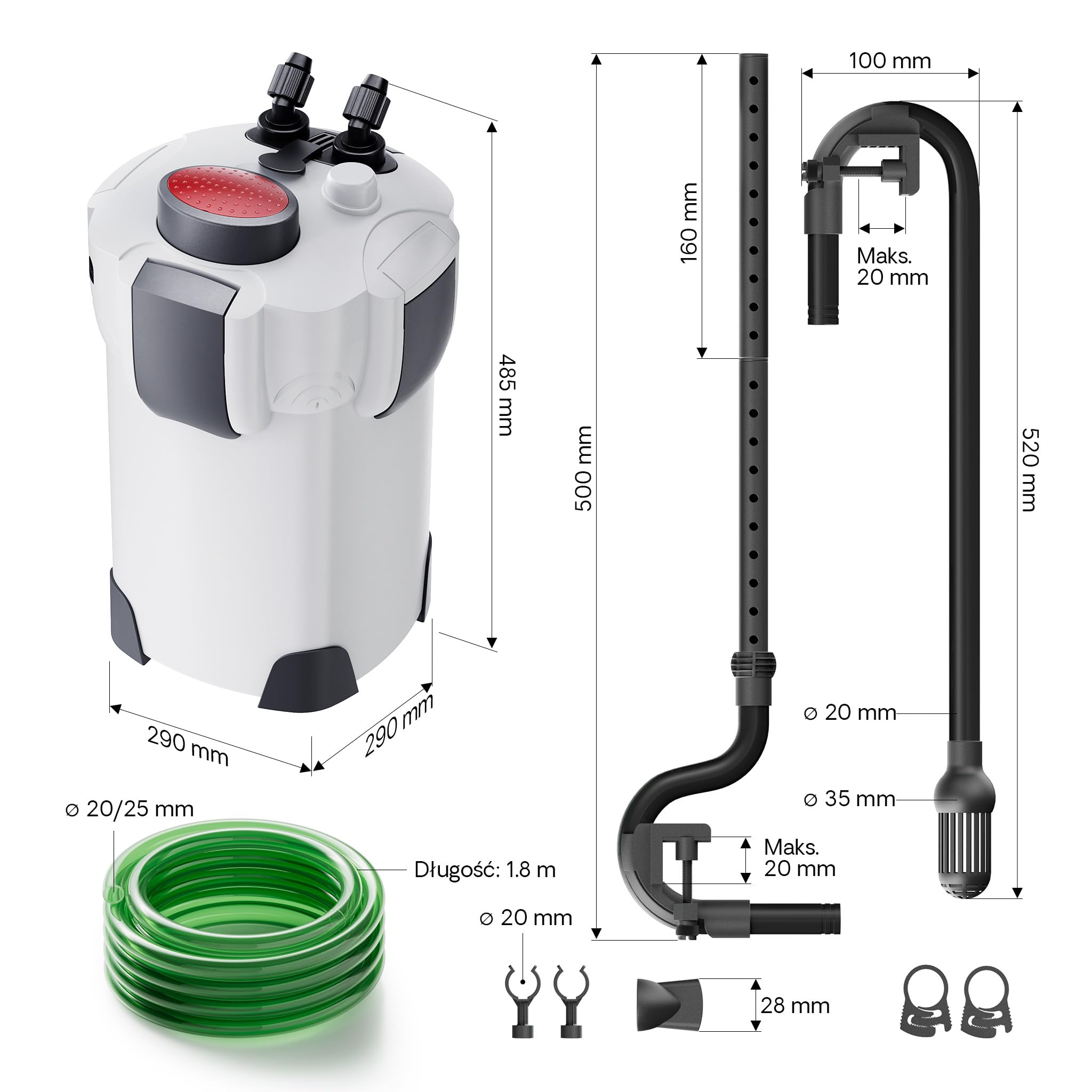 SunSun HW-304 Filtr zewnętrzny do akwarium 55W 2000l/h z 4-stopniową filtracją komorową i filtrem UV