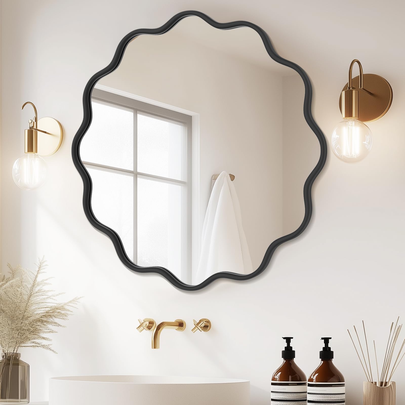 Photo 1 of PROHOMEWARE Black Round Mirror 36 Inch Wavy Bathroom Vanity Mirror Black Frame Modern Wall Mirror Decorative Wall-Mounte Anti-Rust, Tempered Glass