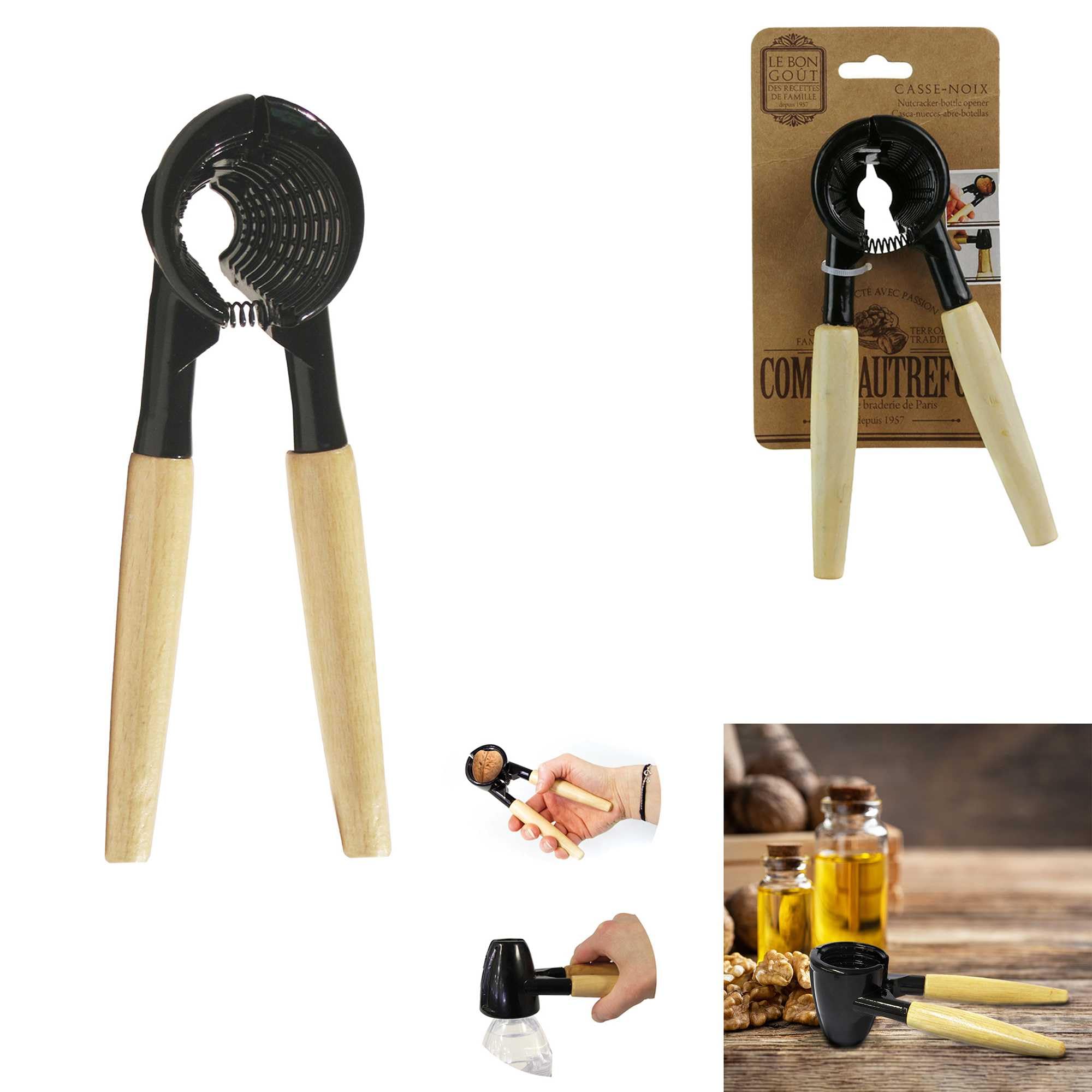 COOK CONCEPT - Casse Noix Ouvre Bouteille Avec Pince et Manche En Bois - Conçu Pour Noix et Bouteilles - Structure Métal Robuste - Dimensions Compactes