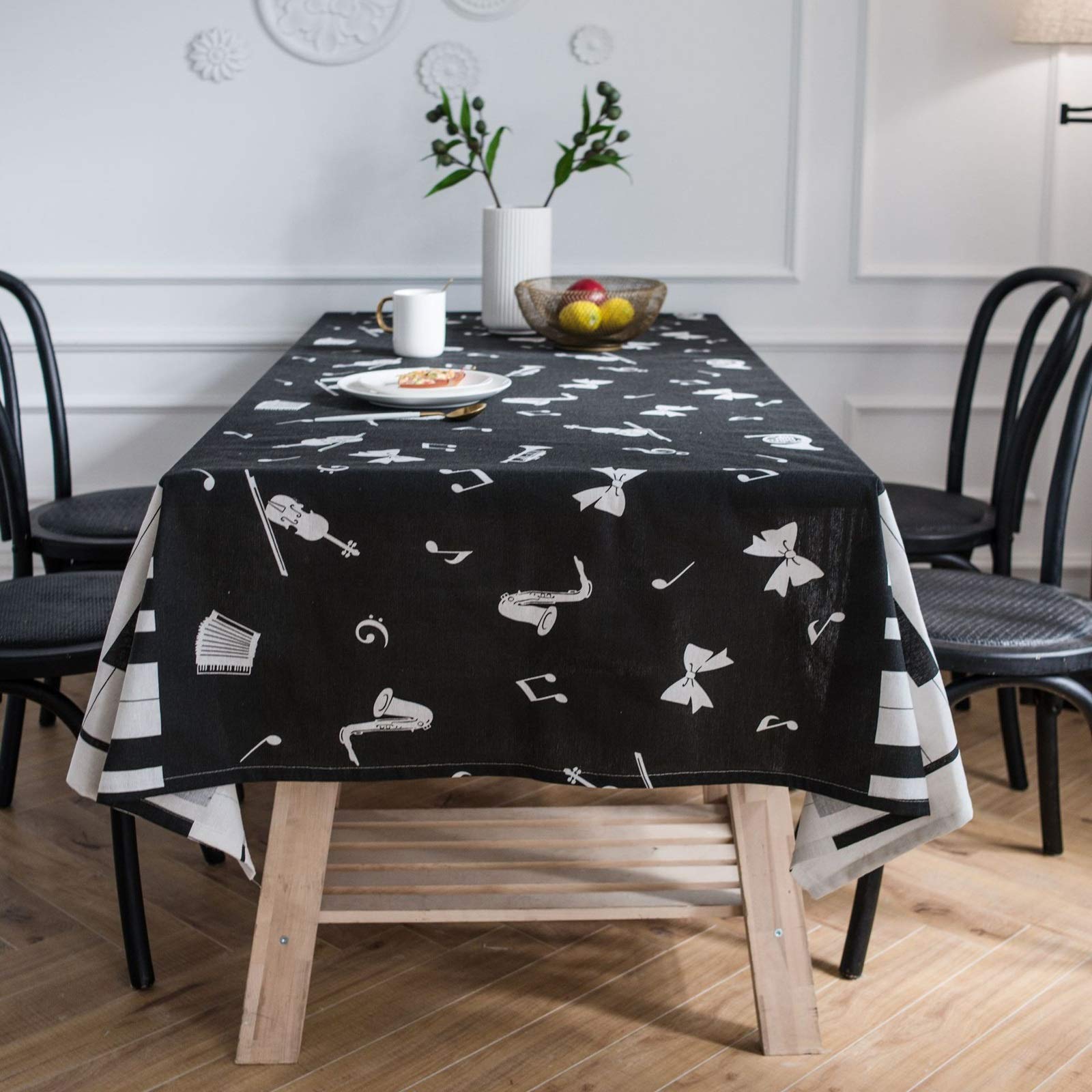 Nappe 140x240cm lin coton imprimé musique pour salon et pique-nique