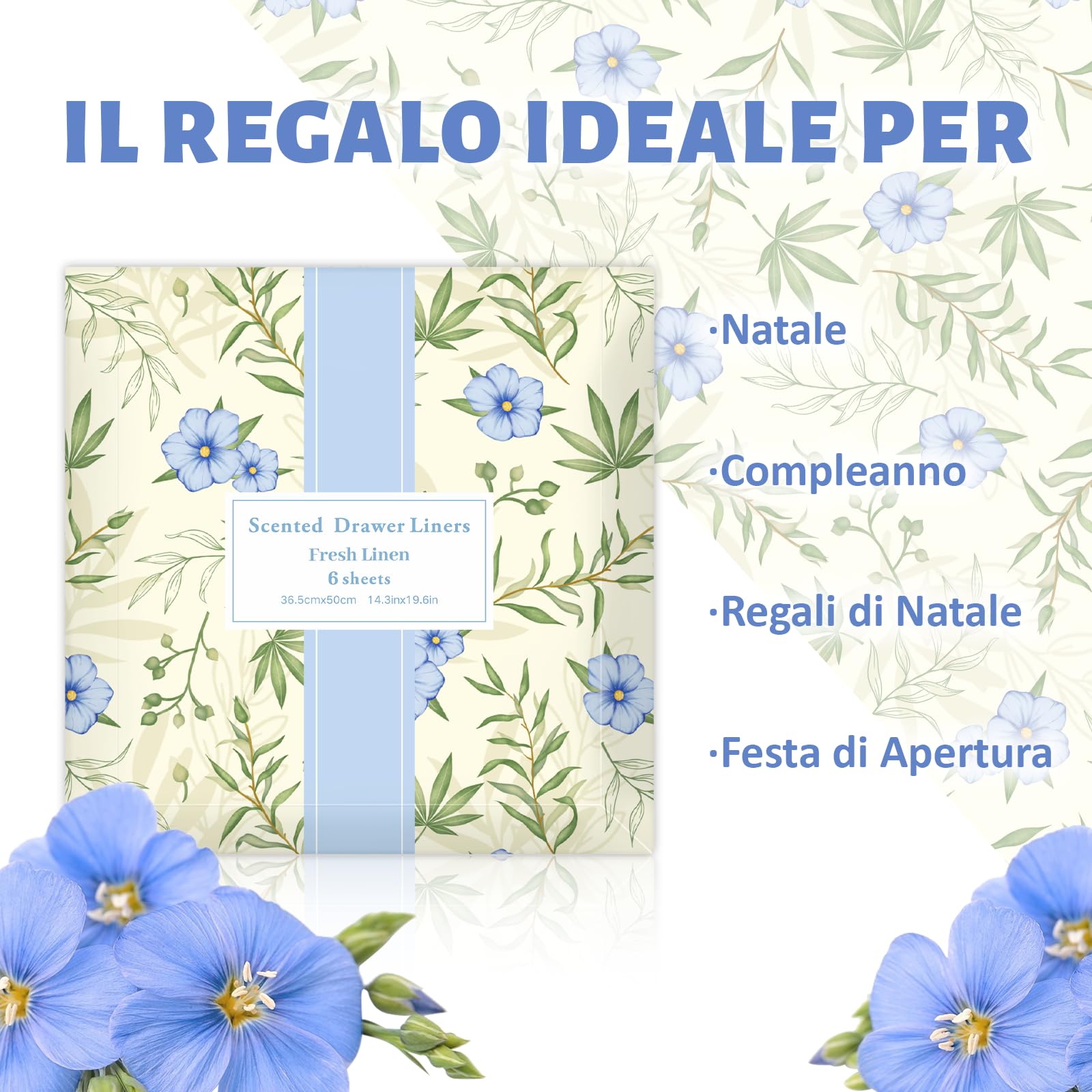 LA BELLEFÉE Carta Profumata Cassetti, Lino Fresco Tappeto Cassetto Profumato, 6 carte, Profumo Armadio Linge, Può essere utilizzato per Cassetti, Armadi