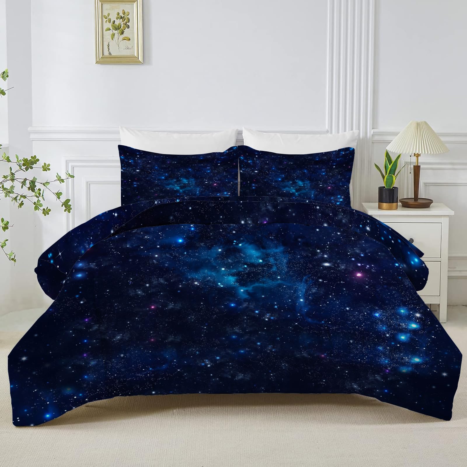 Couette Ciel Étoilé Bleu 140x200 Enfant - Duvet Légère Chaude 4 Saisons, Loisirs Astronomiques Garçons Réversible Edredon et 2 Taies d'Oreiller 65x65 cm