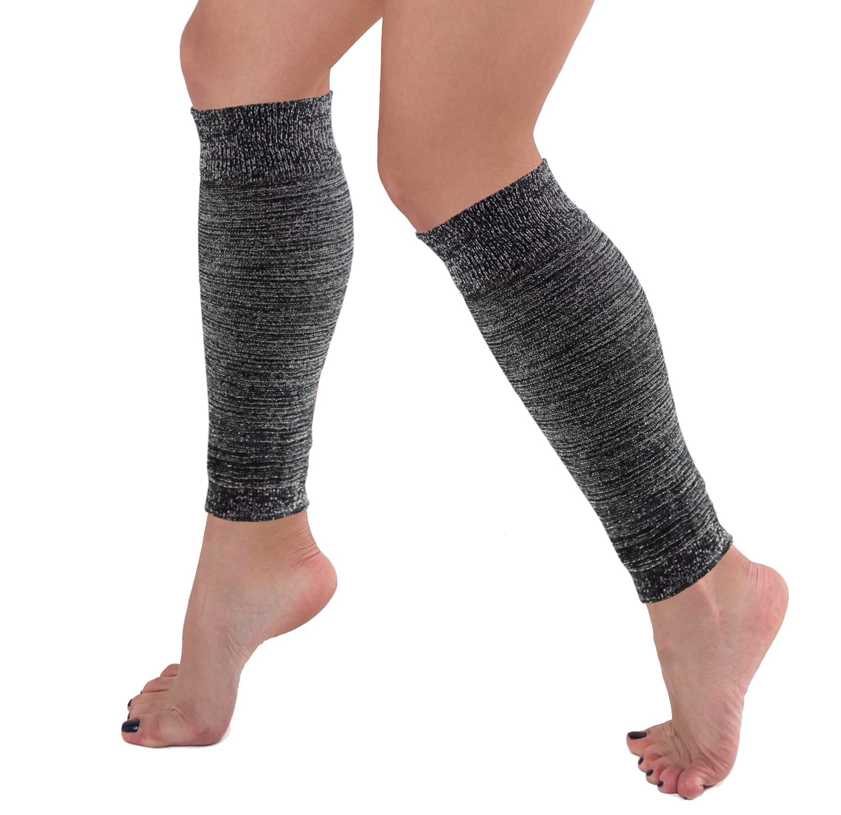 Iconikal Black Silver Leg Warmer Sleeves - Stretchy Snug Fit from Calf to Ankle - Ideal Warm Accessory
