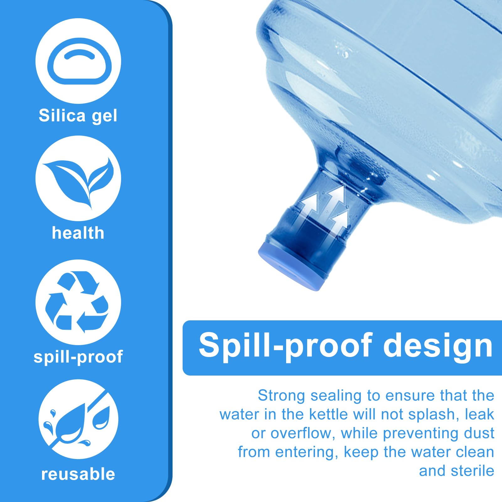 10 tappi per bottiglie d'acqua in silicone, per bottiglia d'acqua da 5 galloni, tappo a vite standard da 55 mm