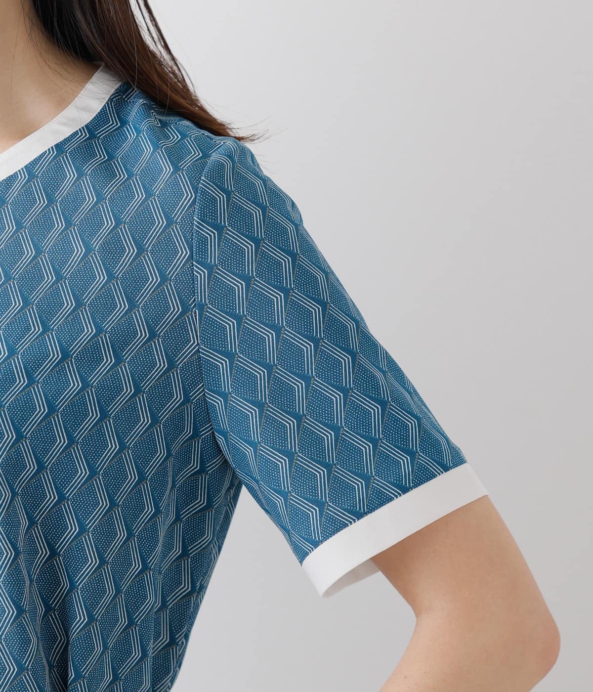 ニューヨーカー] ダイヤラインプリント Aライン共布ベルト付き半袖