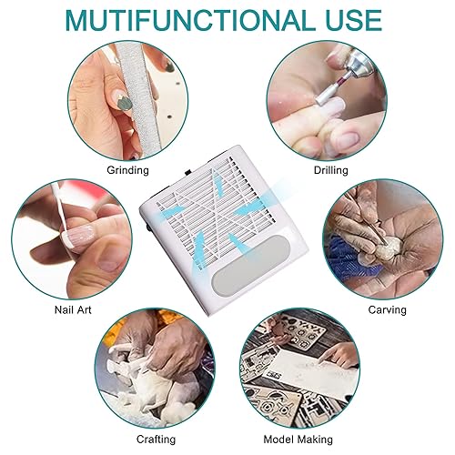 Miniatura 9 de Biutee Colector de polvo de uñas con 2 filtros reutilizables, colector de polvo al vacío de uñas, extractor eléctrico de uñas acrílicas, colector de